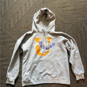 JMU Hanes Gray Hoodie with Yellow and Purple Design